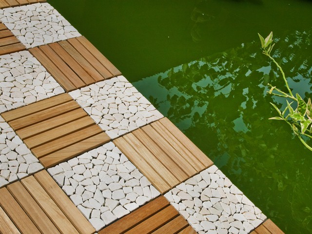 Garden Deck Tile Solid Teak White Mosaic Natural Stone